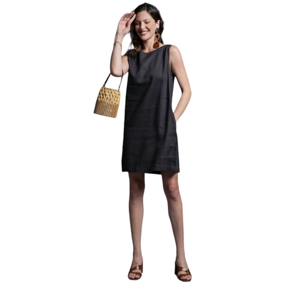 NWT Sleeveless Linen Blend Dress with Pockets in Washed Black Sizes S-M-L - Picture 3 of 12